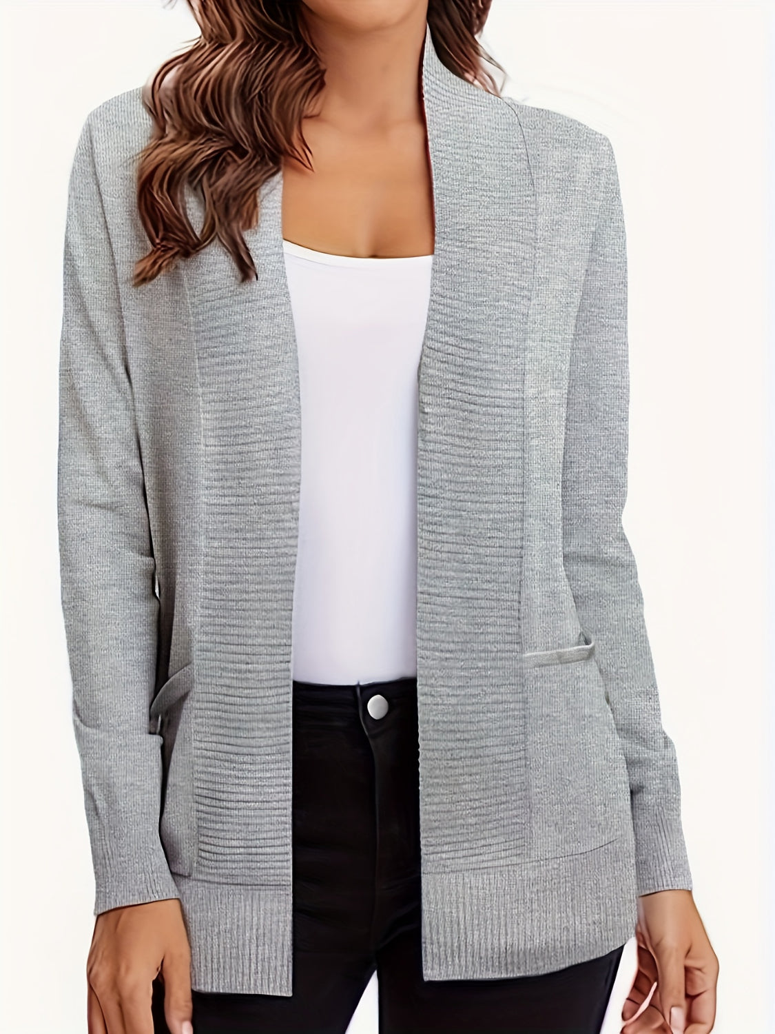 Open Front Long Sleeve Sweater Cardigan - felvior