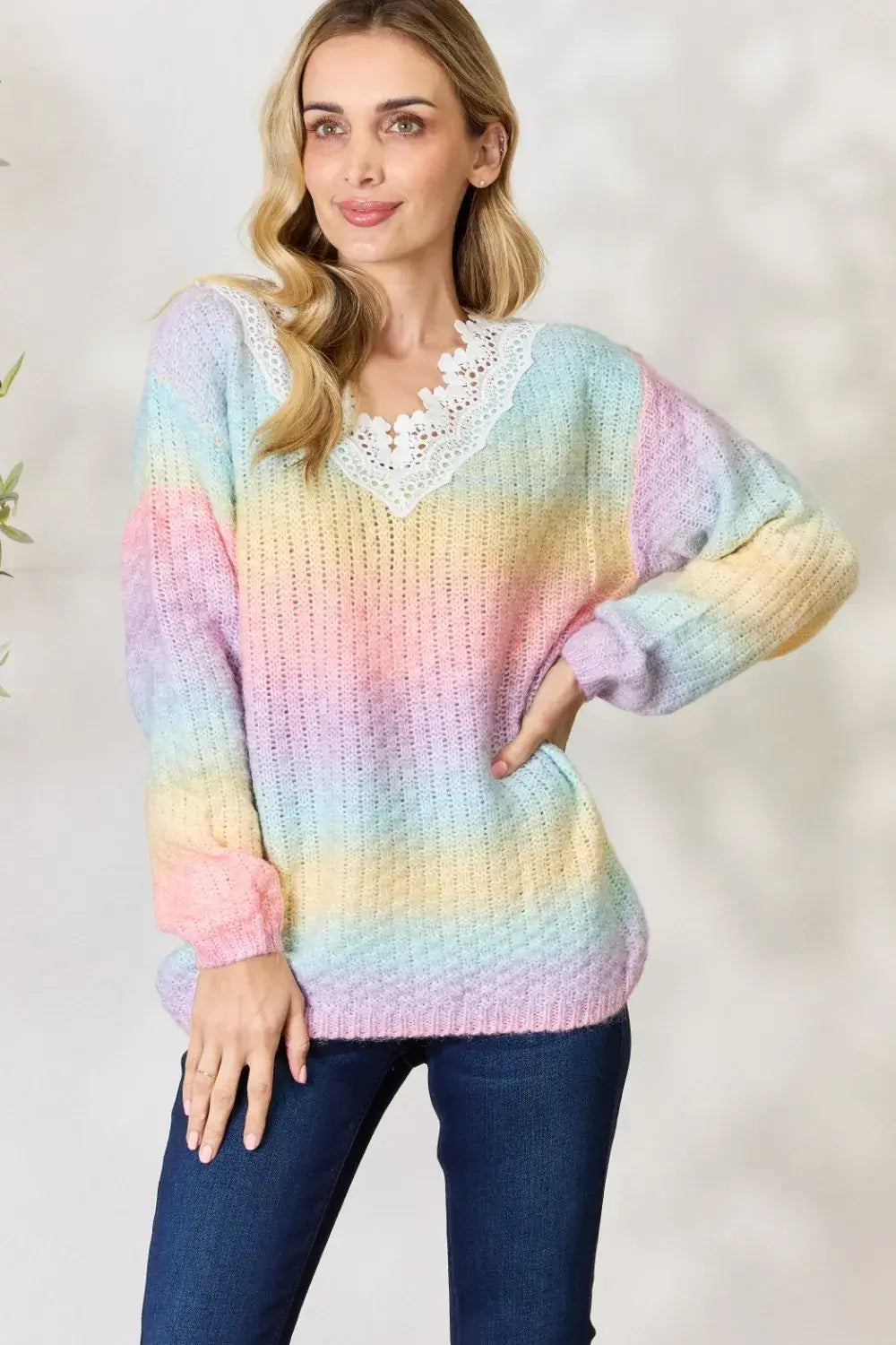 BiBi Rainbow Gradient Crochet Deetail Sweater Hauptbild