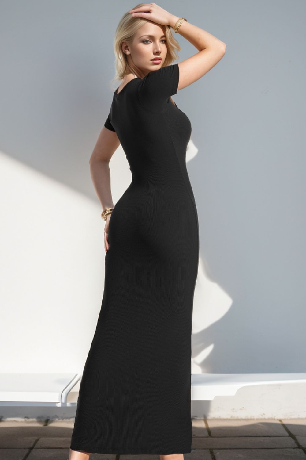 Basic Bae Built-In Shapewear Square Neck Short Sleeve Maxi Dress - felvior