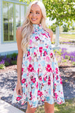 Floral Mock Neck Sleeveless Tiered Dress - felvior