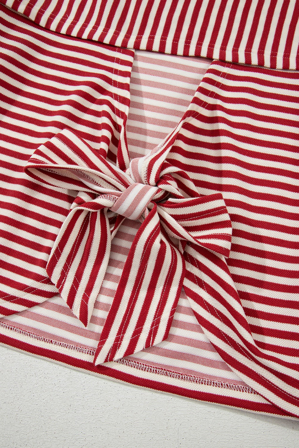 Stripe Bow Decor Cutout Drop Shoulder Top - felvior