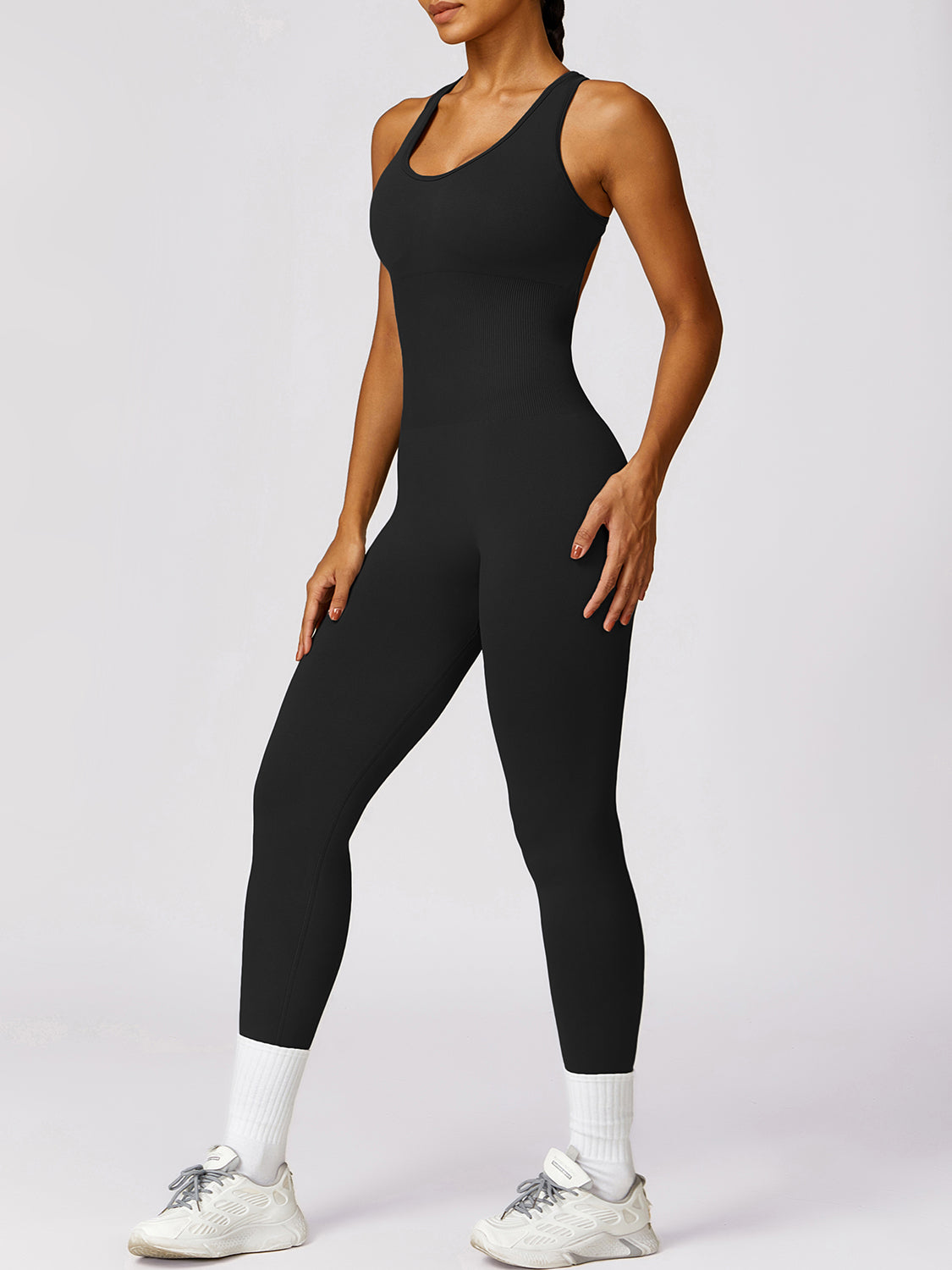Basic Bae Sleeveless Cutout Racerback Active Jumpsuit - felvior