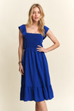 ADORA Smocked Square Neck Ruffled Cap Sleeve Dress - felvior