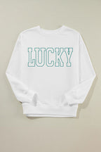 LUCKY Graphic Round Neck Long Sleeve Sweatshirt