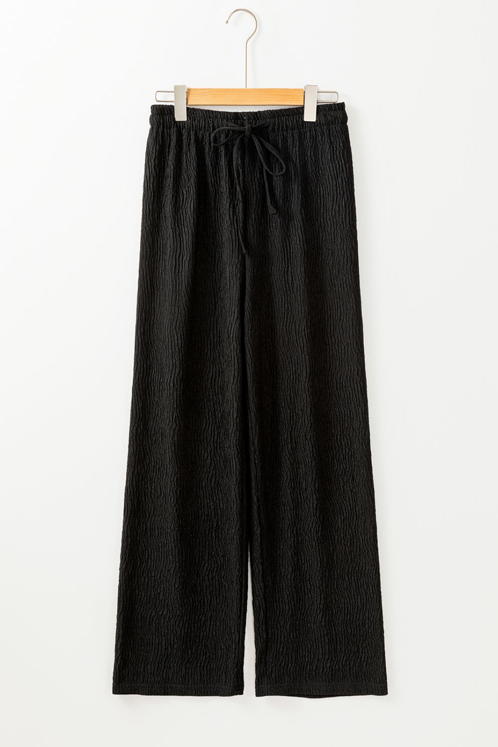 Textured Drawstring Straight Pants