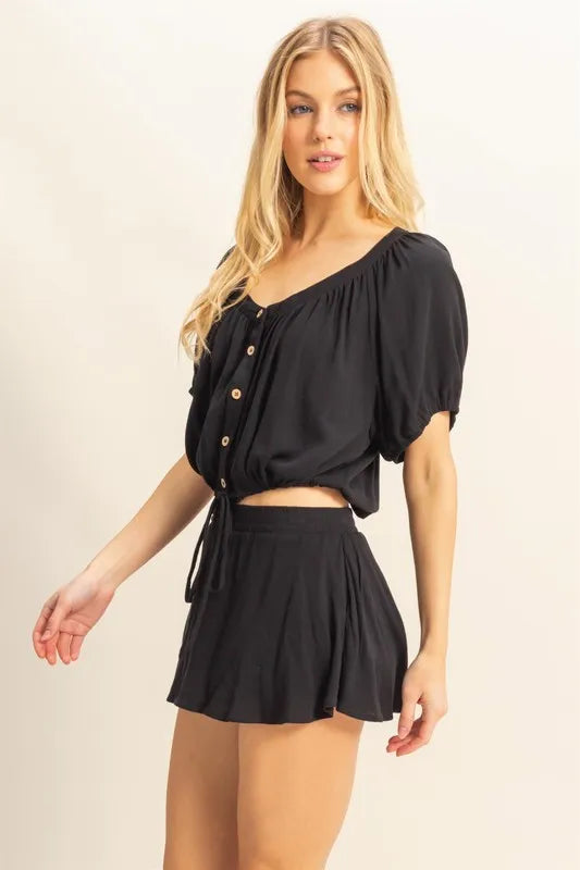 HYFVE Drawstring Hem Short Sleeve Top and Skort Set