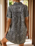 Pocketed Collared Neck Short Sleeve Denim Dress - felvior