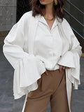 Button Down Flounce Sleeve Shirt - felvior