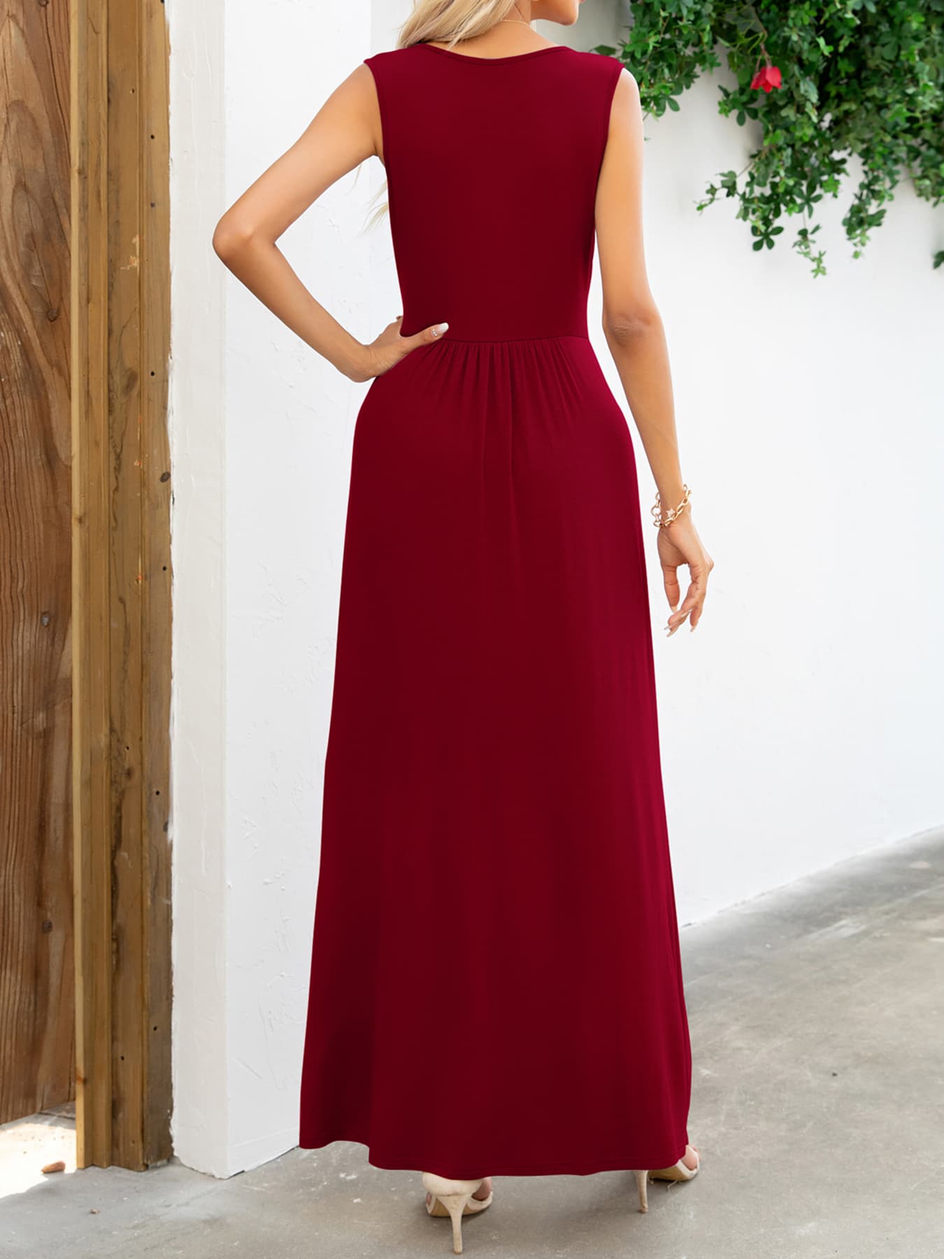 Surplice Neck Sleeveless Maxi Dress - felvior