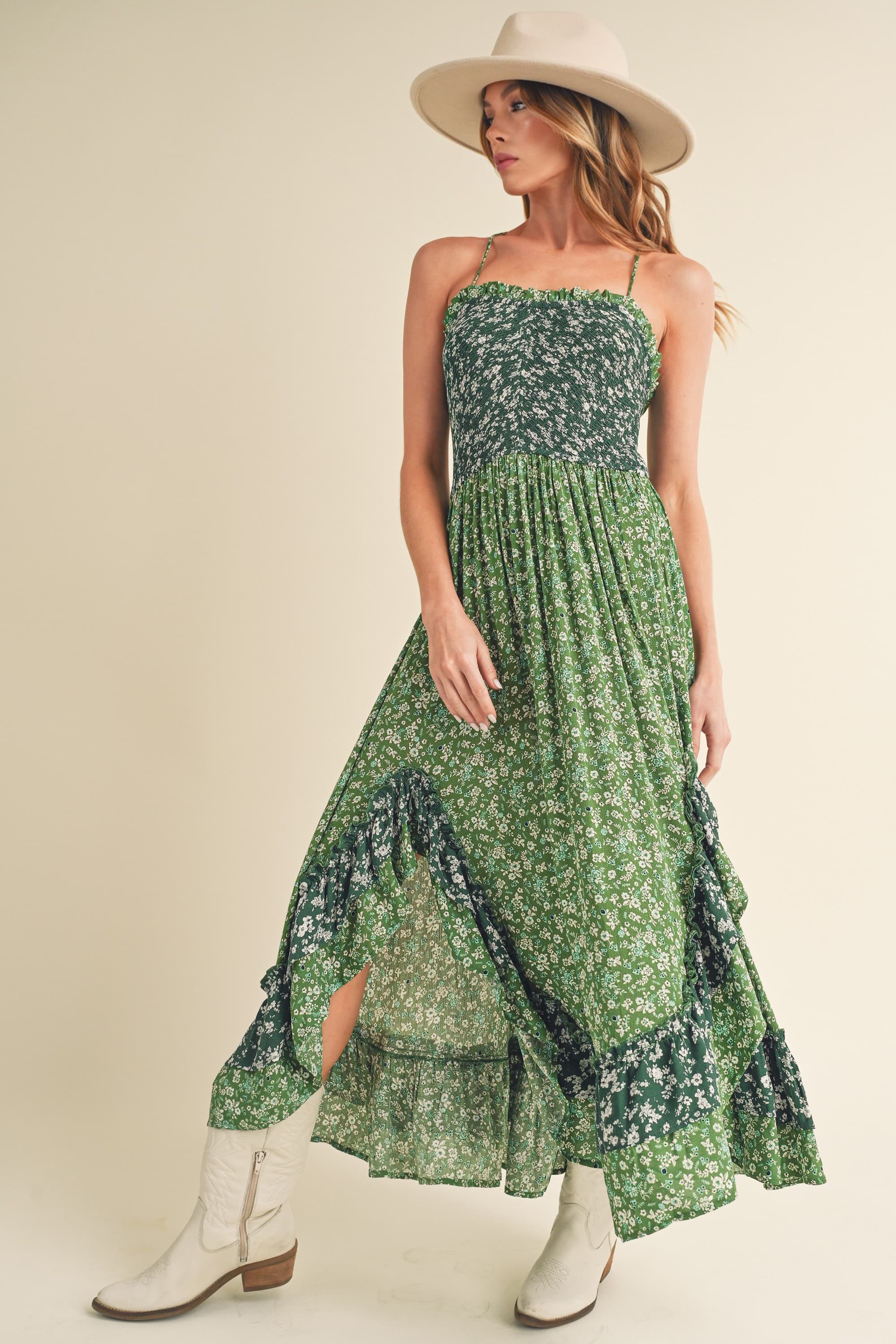 Aemi + Co Ditsy Floral Ruffled Hem Maxi Cami Dress - felvior