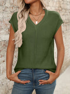 V-Neck Short Sleeve Knit Top