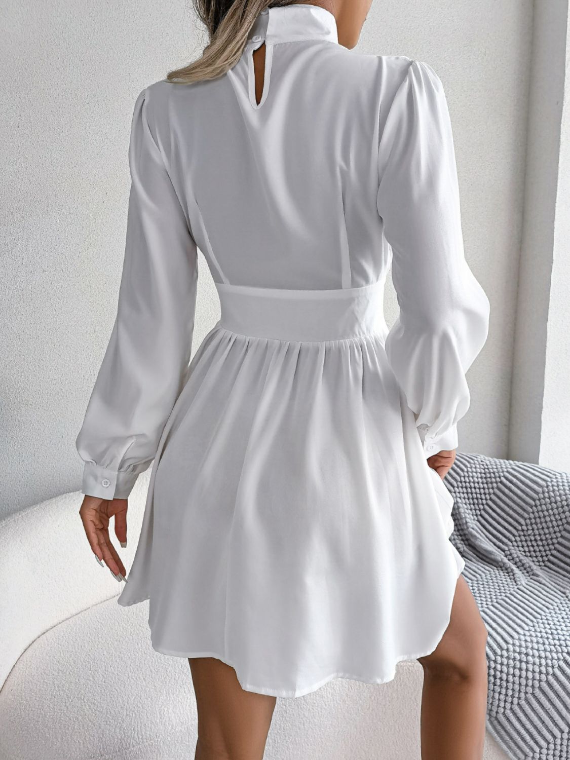 Cutout Turtleneck A-Line Mini Dress - felvior