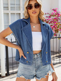 Buttoned Up Collared Neck Denim Top - felvior