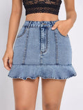 Ruffled Hem Denim Mini Skirt - felvior