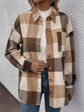 Curved Hem Plaid Collared Neck Shacket - felvior