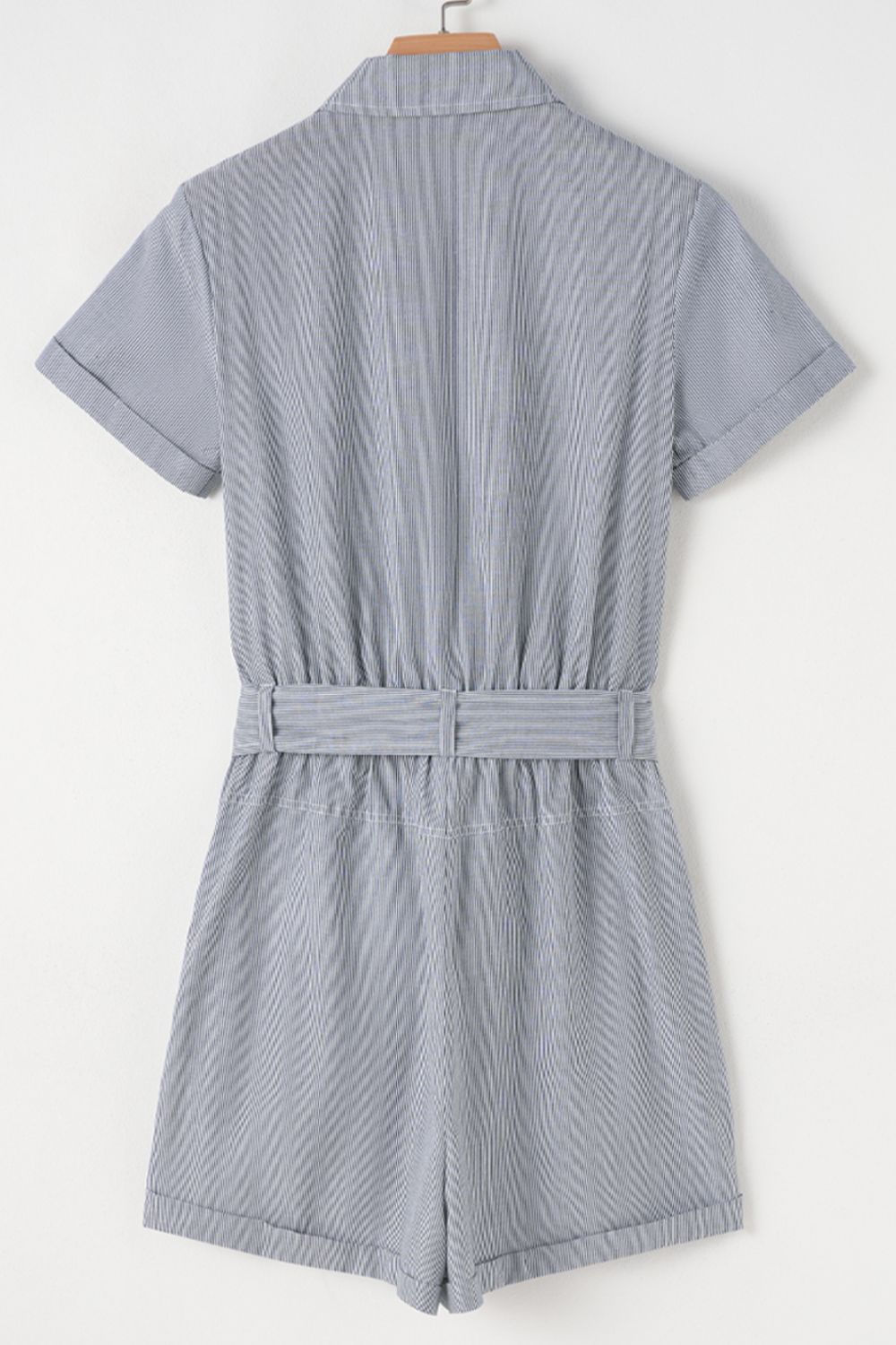 Stripe Chest Pockets Tie Waist Romper