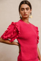 BiBi Ruffle Sleeve Ribbed Sweater