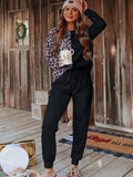 Leopard Round Neck Sweatshirt and Pants Lounge Set - felvior