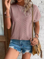 Eyelet Round Neck Short Sleeve Top