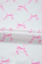 Bow Print Lettuce Trim Round Neck Top and Shorts Lounge Set