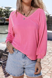 Texture V-Neck Long Sleeve Top - felvior