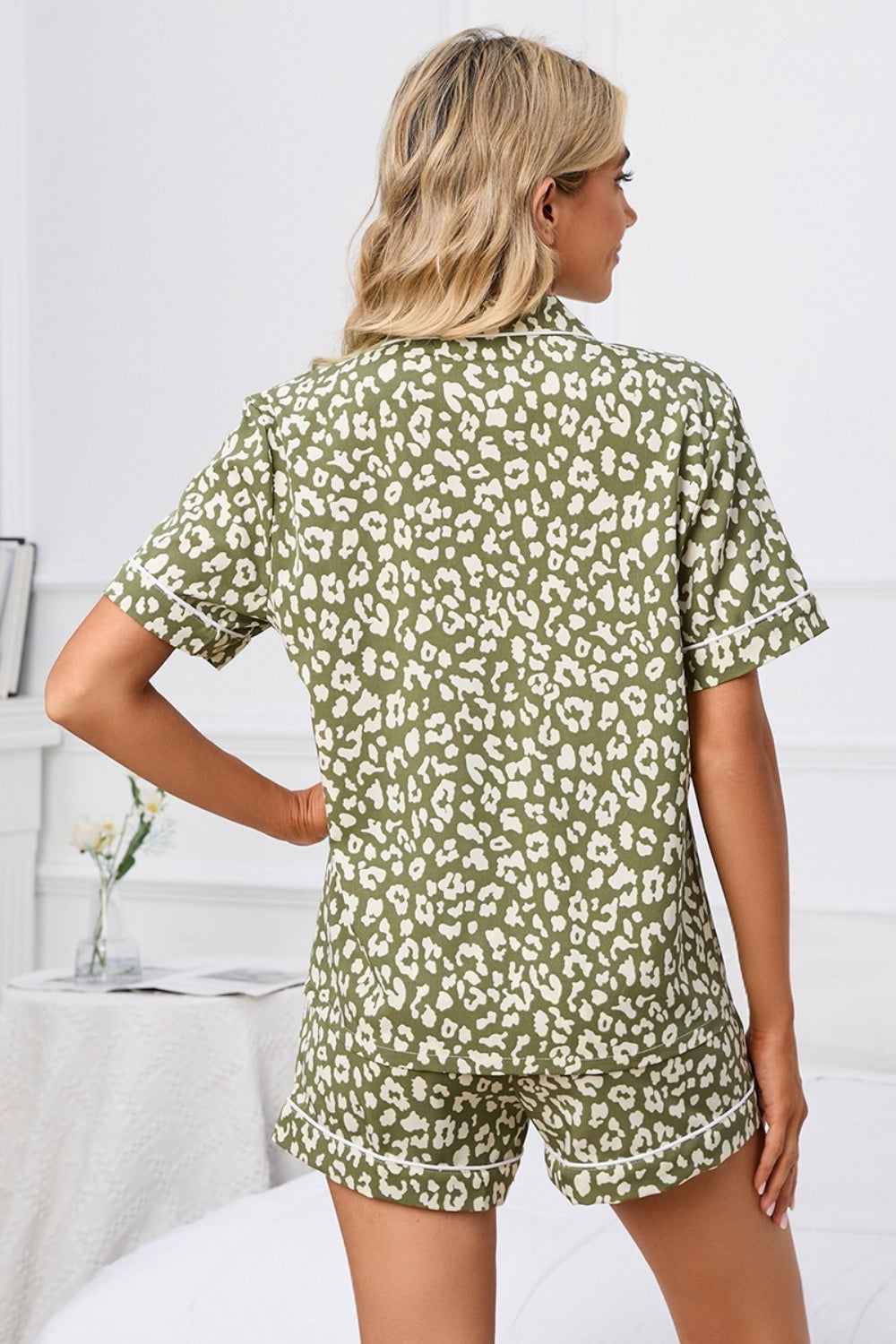 Full Size Leopard Short Sleeve Top and Shorts Lounge Set Plus Size - felvior