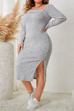 Honey Plus Size Square Neck Long Sleeve Slit Dress - felvior