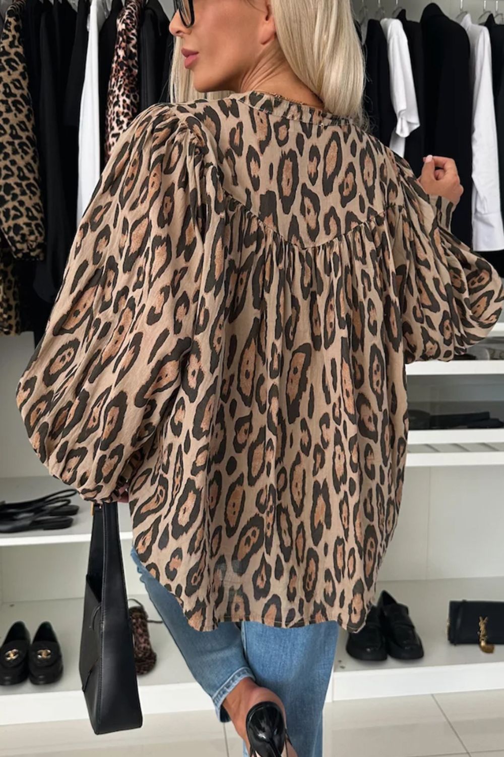 Leopard Print Button Down Long Sleeve Shirt - felvior