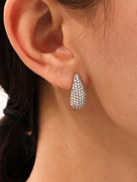 Stainless Steel Inlaid Zircon Teardrop Earrings - felvior