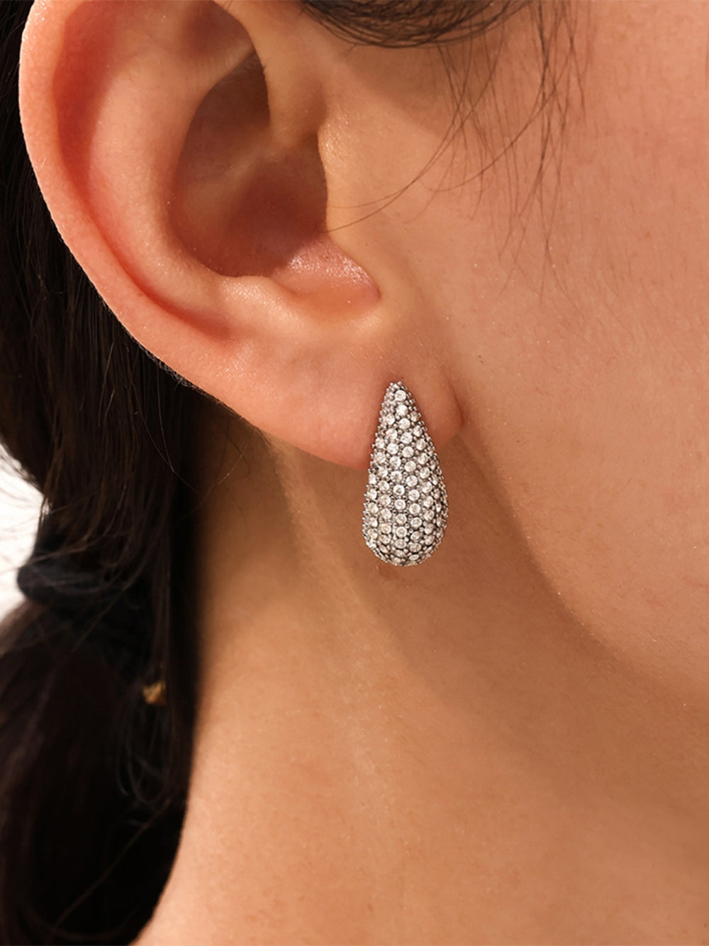 Stainless Steel Inlaid Zircon Teardrop Earrings - felvior