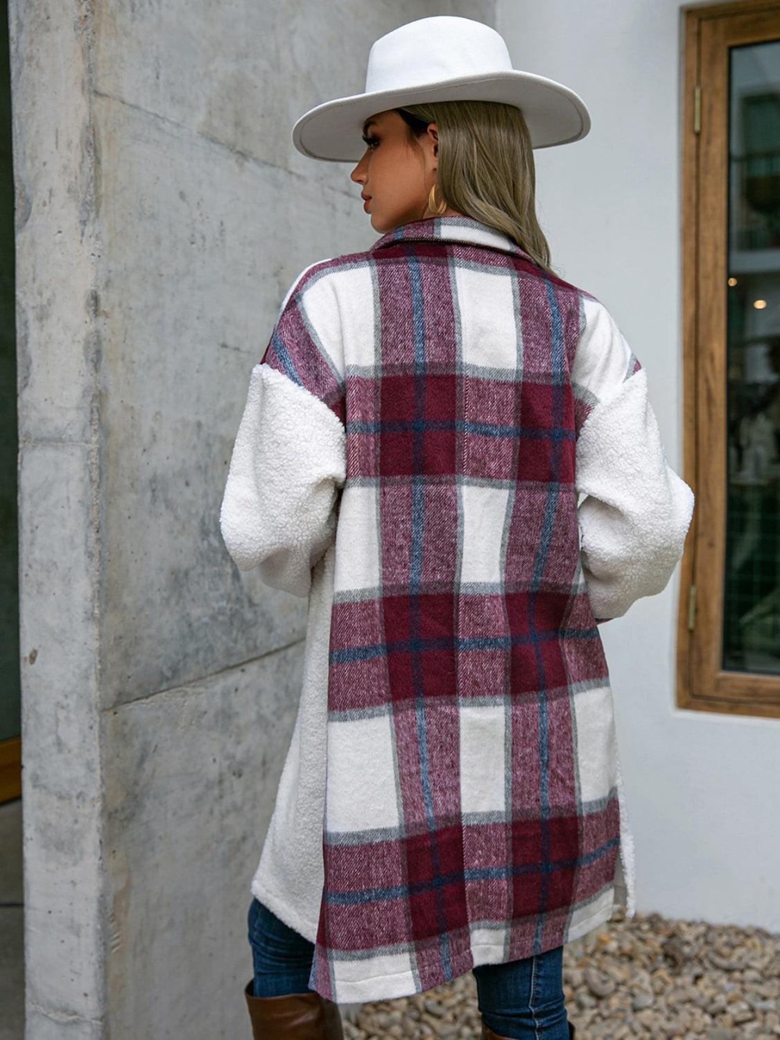 Plaid Dropped Shoulder Longline Coat - felvior