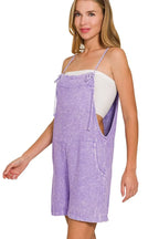 Zenana Washed Linen Knot Strap Rompers