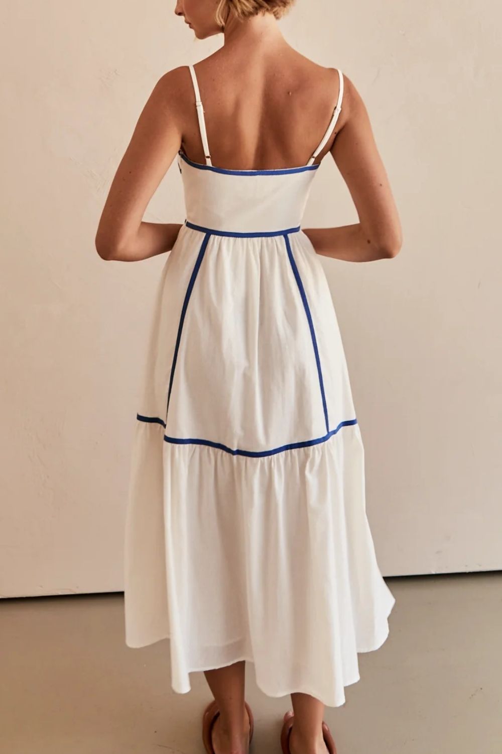 Contrast Trim Square Neck Midi Cami Dress - felvior