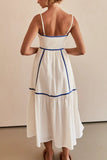 Contrast Trim Square Neck Midi Cami Dress - felvior