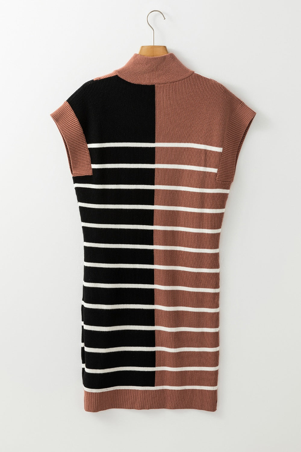Striped Quarter Zip Cap Sleeve Sweater Dress - felvior