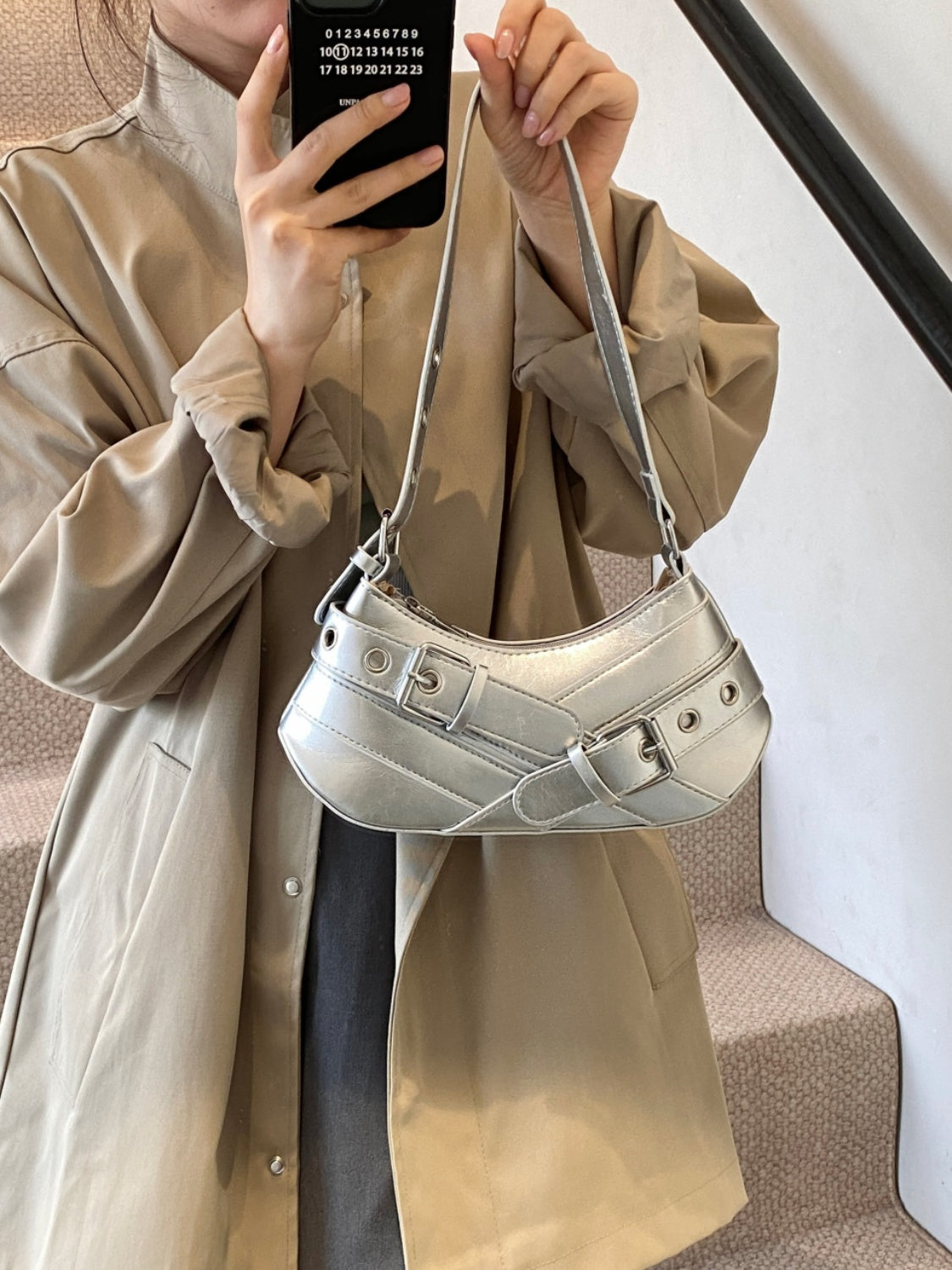 PU Leather Buckle Shoulder Bag - felvior