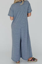 Placket Chest Pockets Short Sleeve Wide Leg Jumpsuit