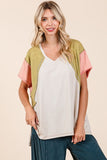 Mittoshop Color Block V-Neck Short Sleeve T-Shirt - felvior