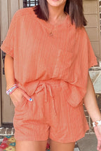 Texture Short Sleeve Top and Shorts Set