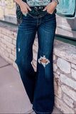 Distressed Wide Leg Jeans with Pockets - felvior