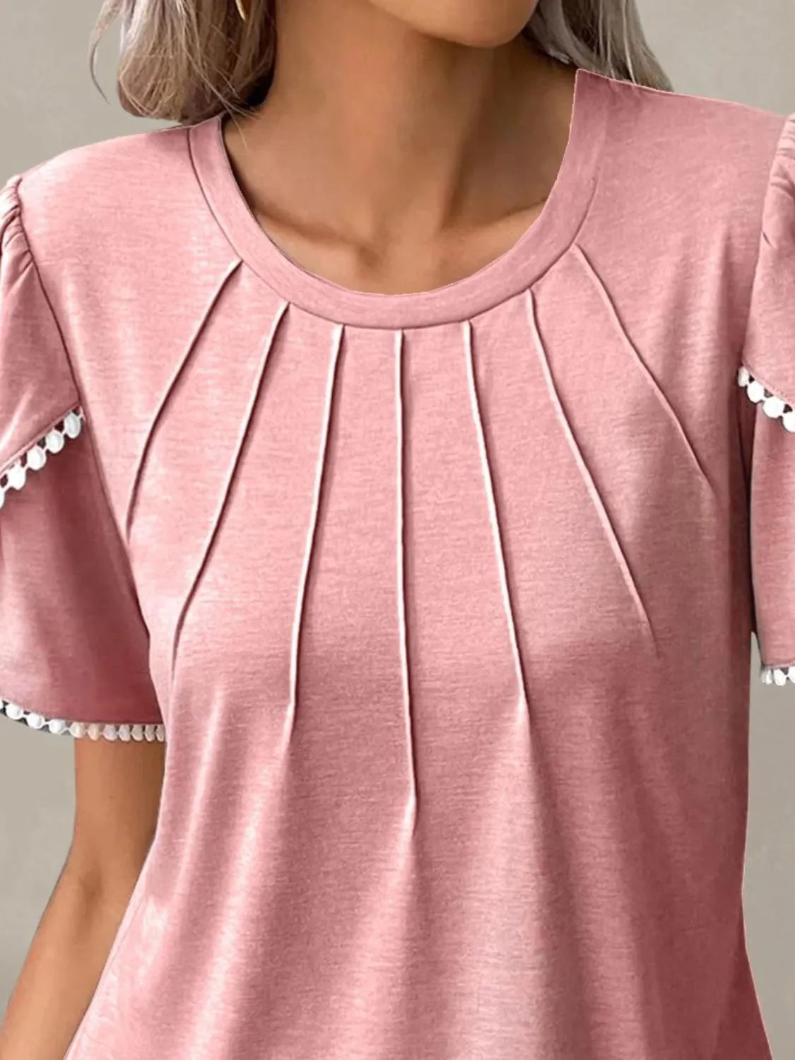 Full Size Round Neck Petal Sleeve Blouse Plus Size - felvior