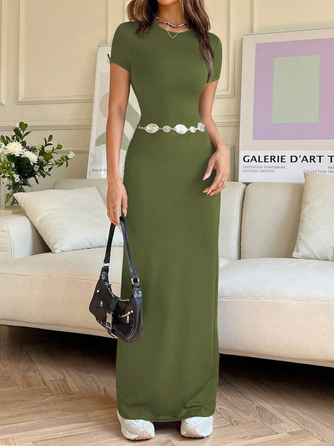 Short Sleeve Maxi Tee Dress - felvior