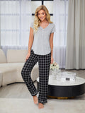V-Neck Short Sleeve Top and Pants Lounge Set - felvior