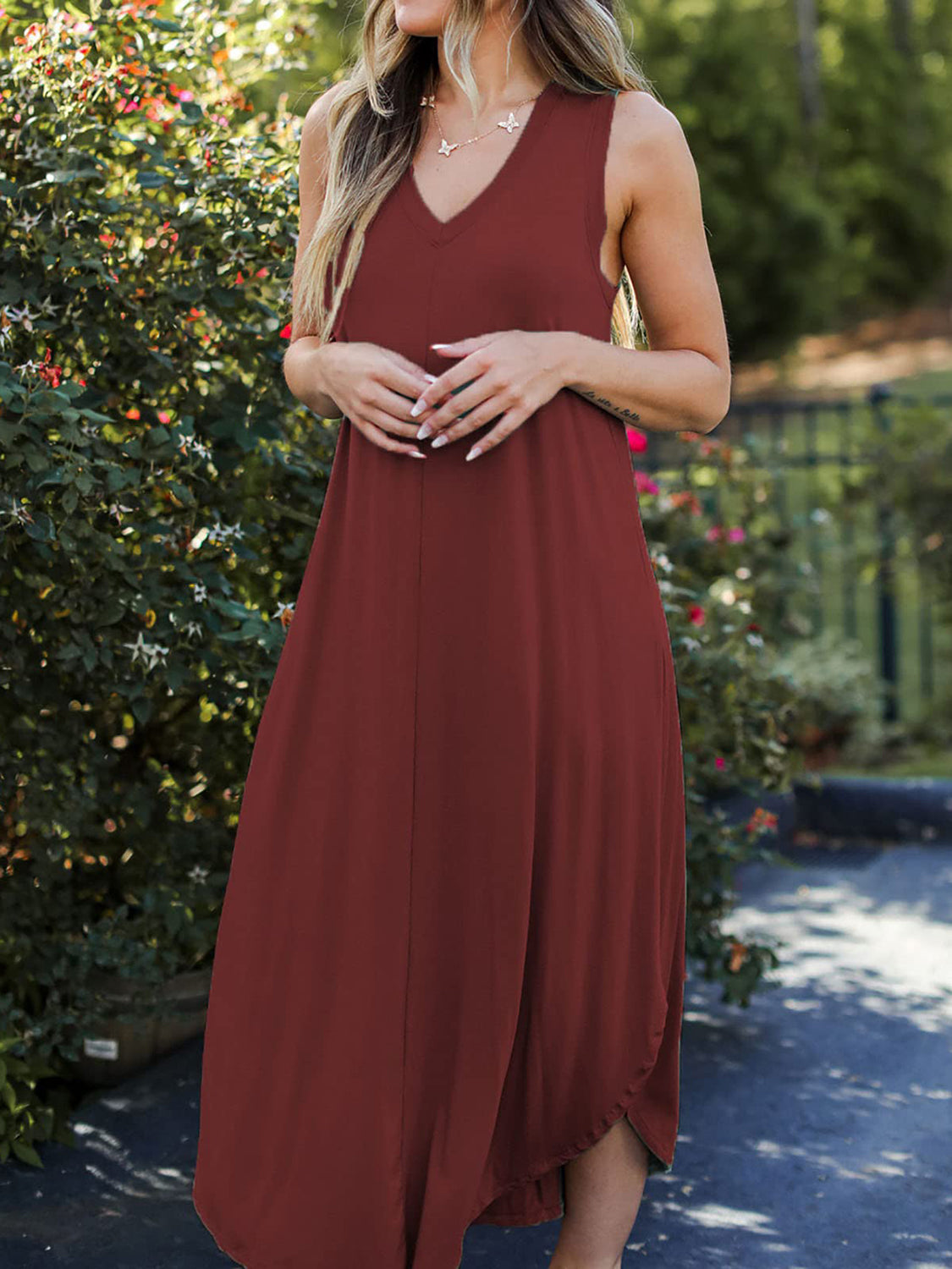 Full Size V-Neck Midi Tank Dress - felvior