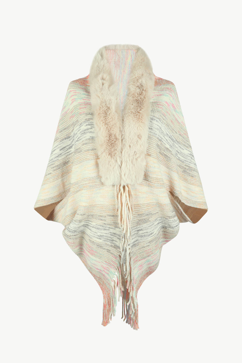 Open Front Fringe Hem Poncho - felvior