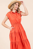 Mittoshop Button Up Collared Tiered Maxi Shirt Dress - felvior