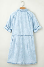 Mineral Wash Ruffle Sleeve Denim Dress