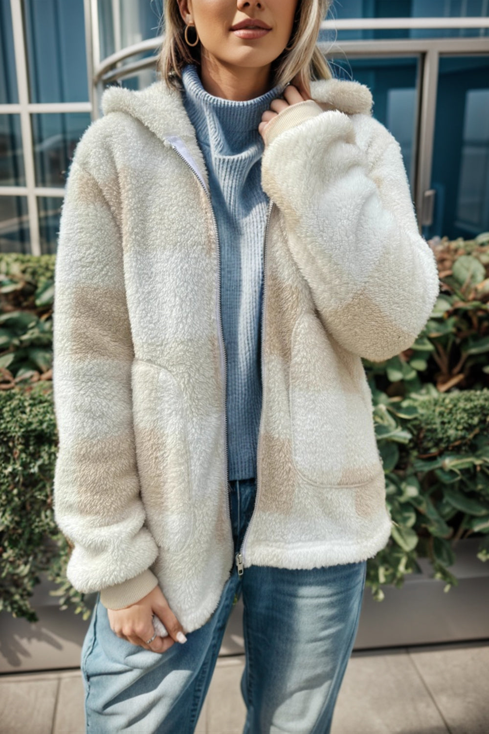 Double Take Full Size Plaid Long Sleeve Hooded Coat - felvior