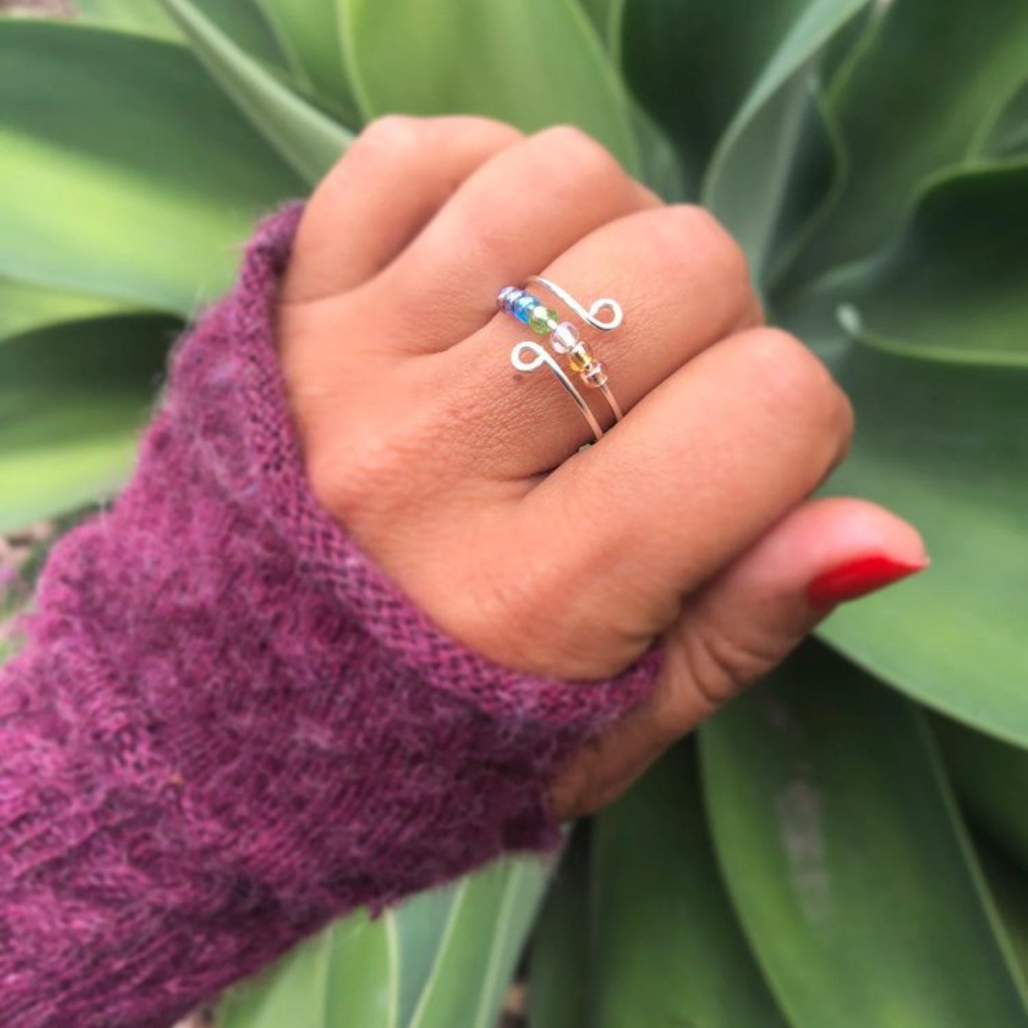 925 Sterling Silver Bead Wrap Ring - felvior