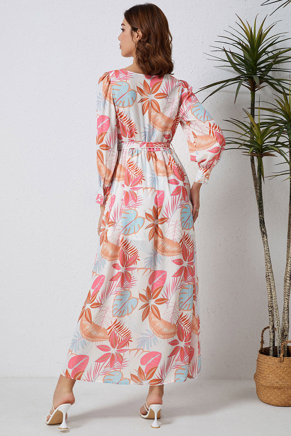 Printed Tie Waist Maxi Dress - felvior